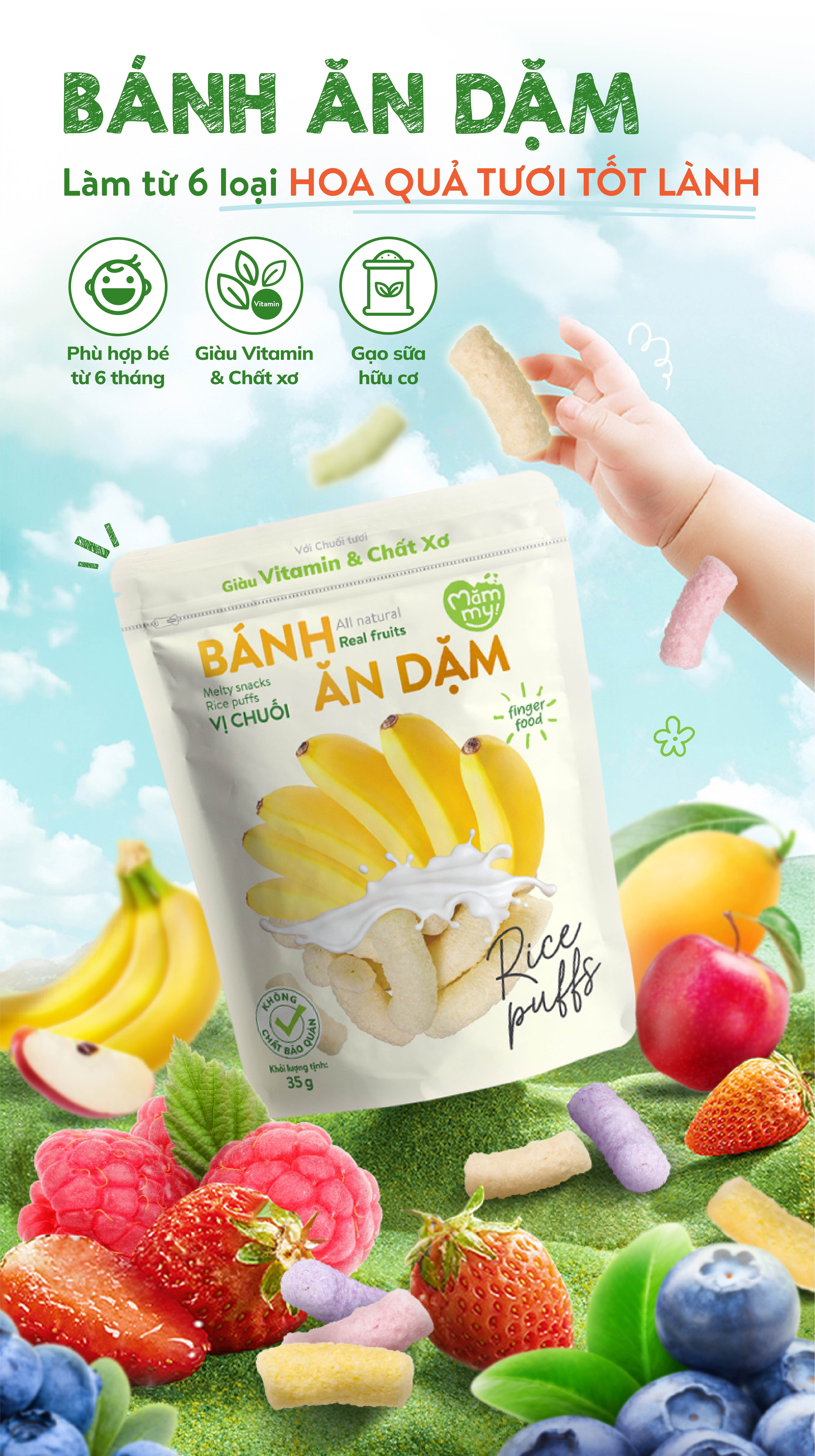 Mô tả Bánh ăn dặm Mămmy vị trái cây giàu vitamin và chất xơ thiết kế chống hóc, dạng que ngắn cho bé từ 6 tháng - 1