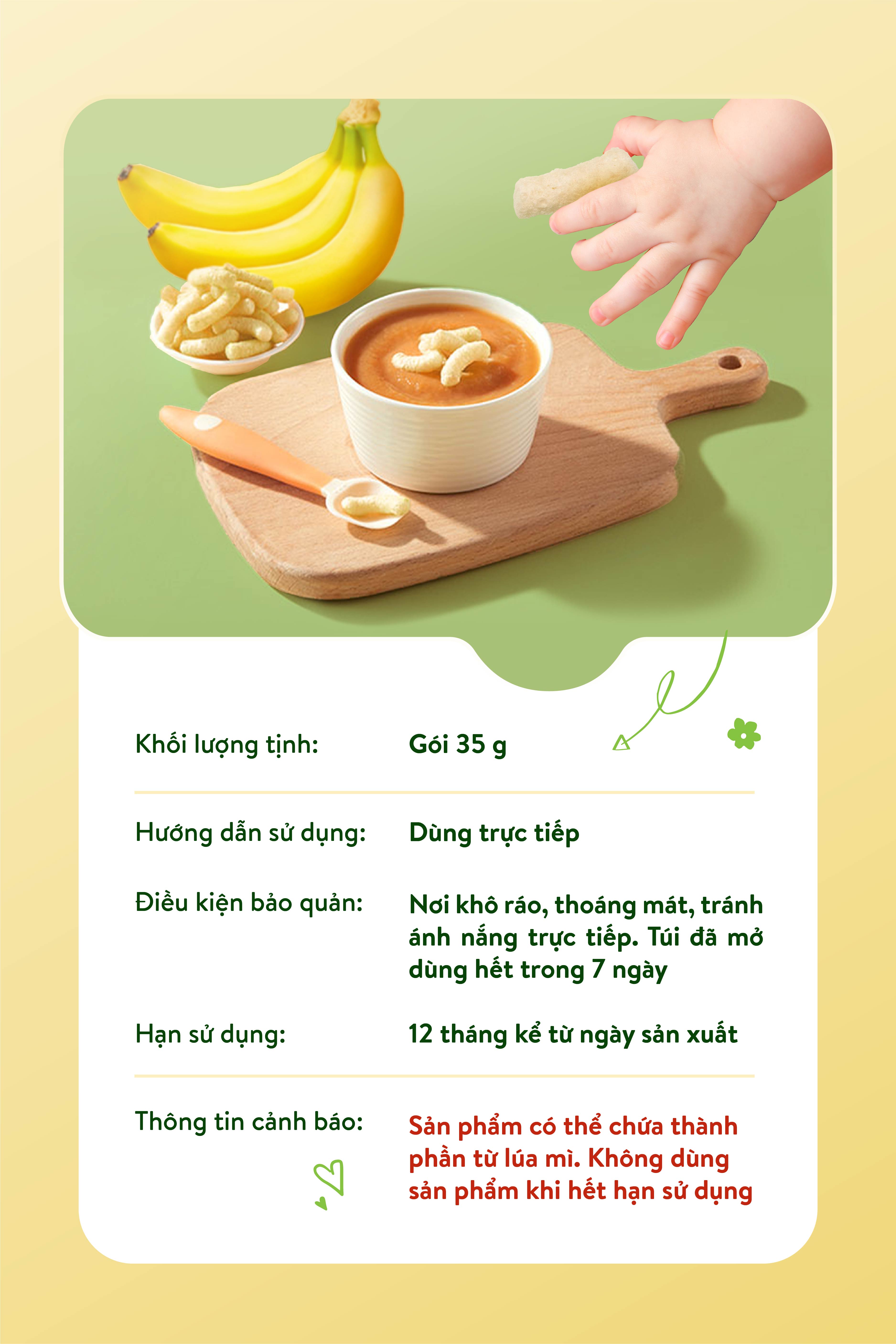 Mô tả Bánh ăn dặm Mămmy vị trái cây giàu vitamin và chất xơ thiết kế chống hóc, dạng que ngắn cho bé từ 6 tháng - 7