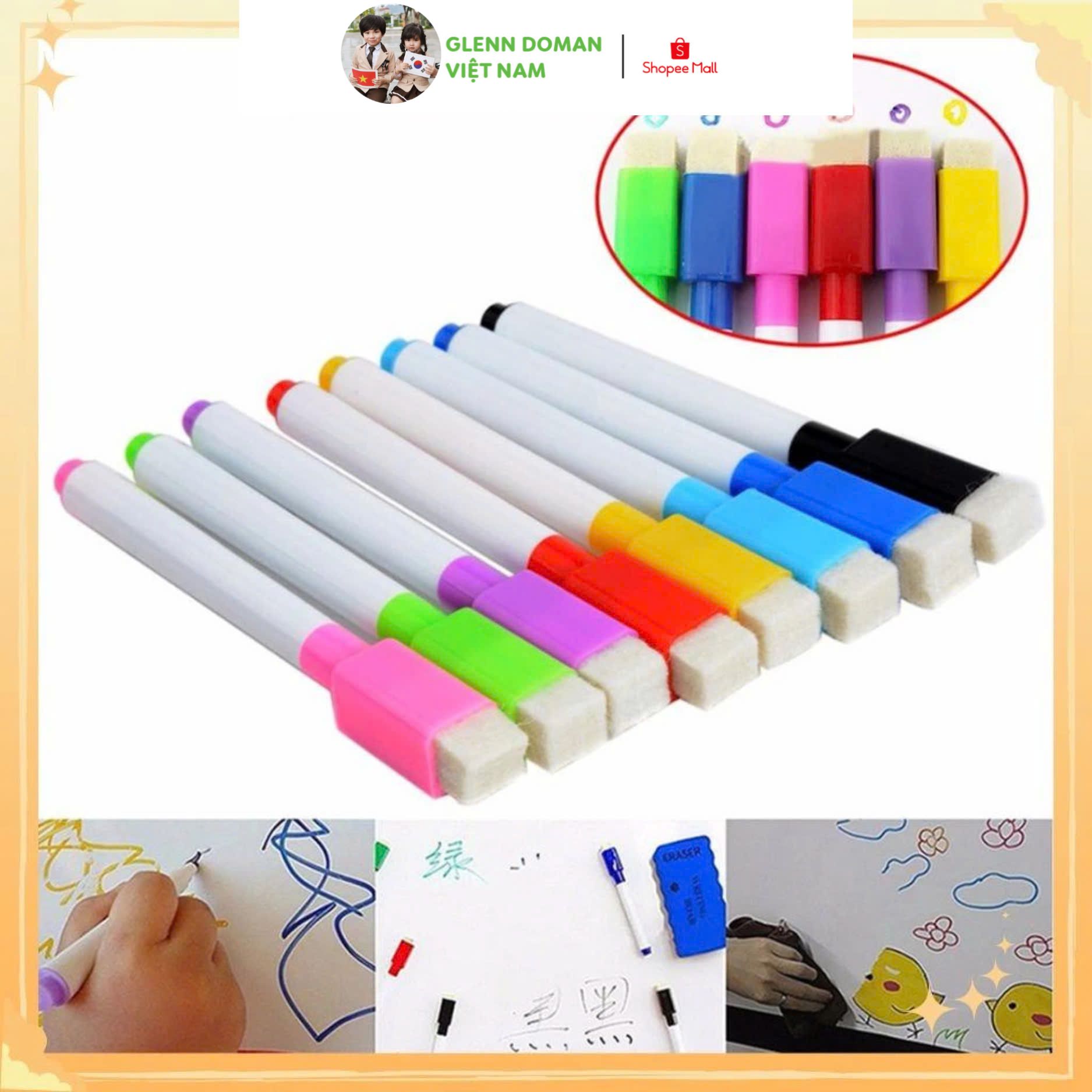 Mô tả Bộ Bút Lông Viết Bảng Có Đầu Xóa Được dùng được cho bảng trắng, sách tô xoá thông minh cho bé - 2