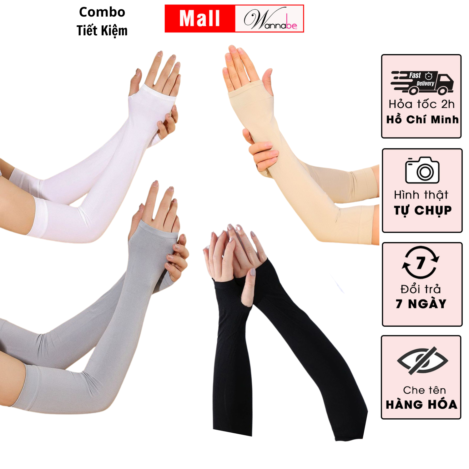 Mô tả Combo găng tay chống nắng nam nữ WANNABE bao tay chống tia UV bảo vệ chuyên sâu toàn cánh tay VD010 - 3