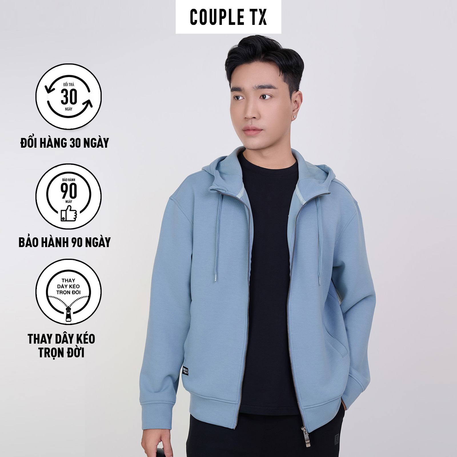 Mô tả Áo Khoác Chống Nắng Nam Couple TX Thun 2 Da Dây Kéo 2 Đầu MOK 1059 - 3