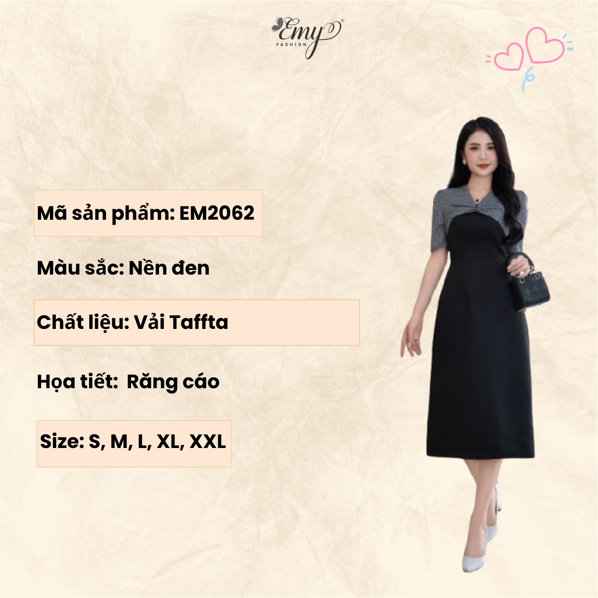 Mô tả Đầm Thiết Kế EMY Thời Trang Cao Cấp EM2062 Vải Taffta Đen Sang Chảnh Đi Tiệc - 1