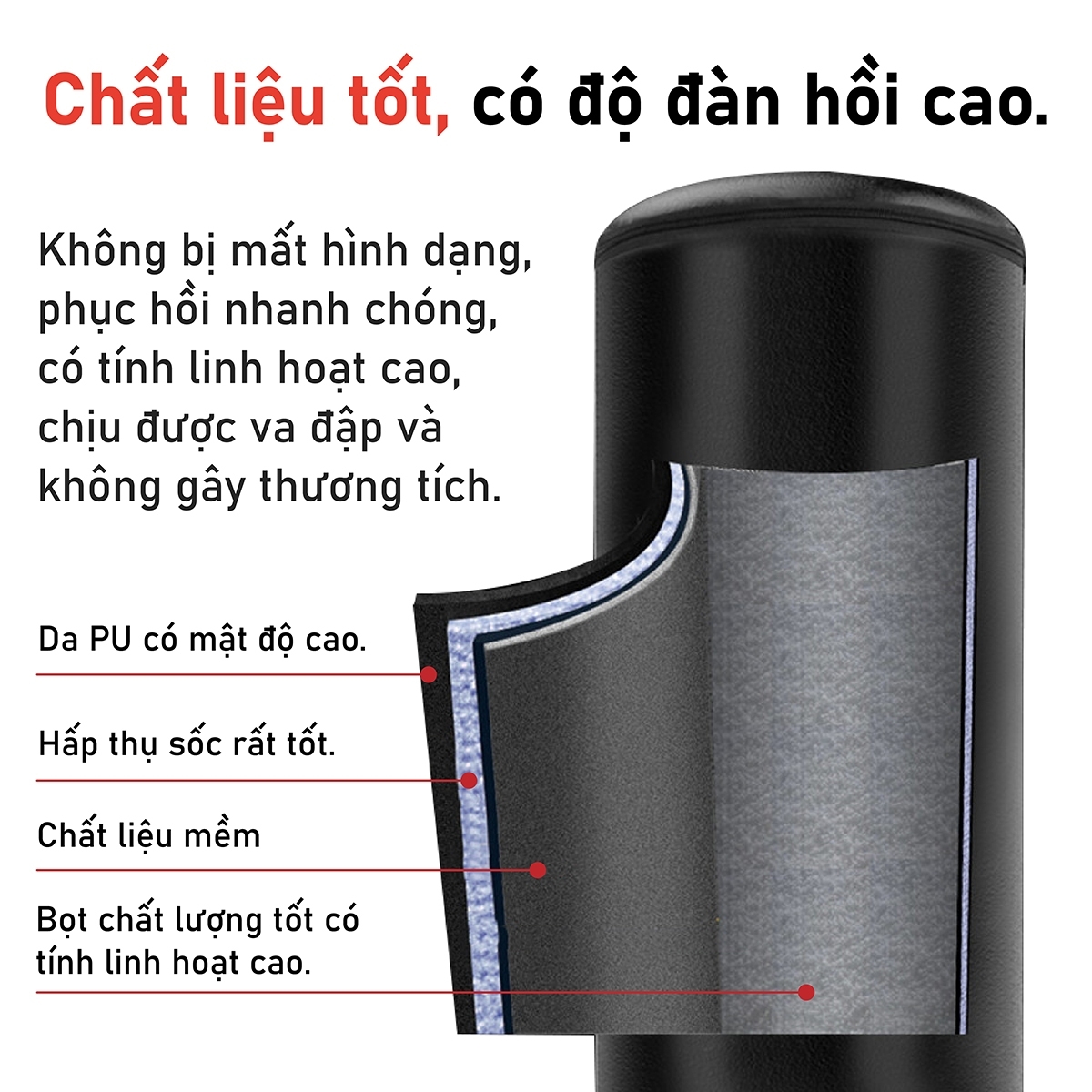 Mô tả BG Trụ tập luyện Boxing Pile BG026 hai màu Red/Black, hỗ trợ rèn luyện thể lục và cơ bắp - 2
