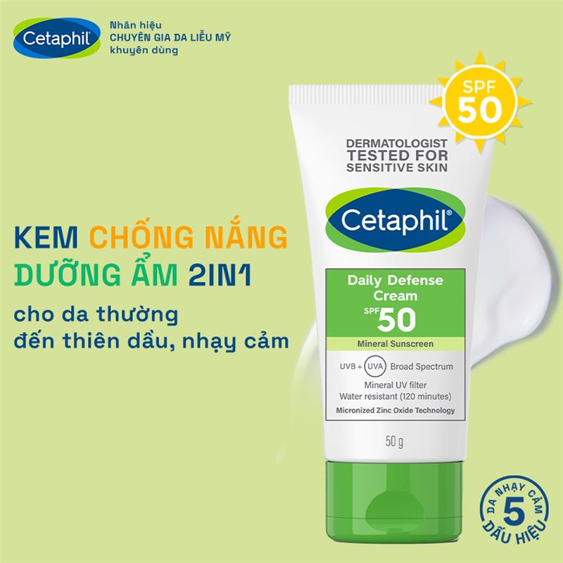 Mô tả Kem chống nắng dưỡng ẩm 2in1 cho da thiên dầu nhạy cảm Cetaphil Daily Defense Cream SPF50 50G - 1