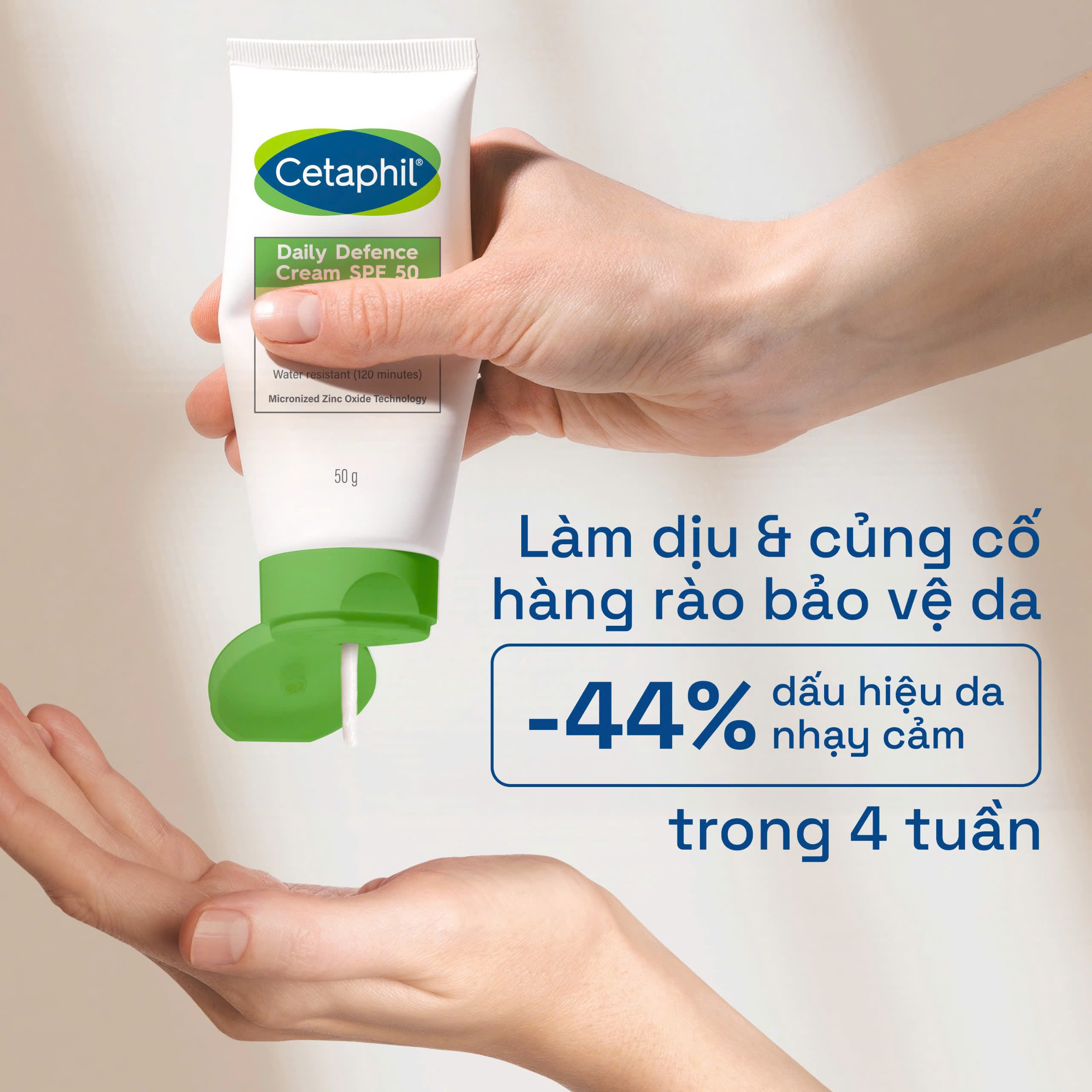 Mô tả Kem chống nắng dưỡng ẩm 2in1 cho da thiên dầu nhạy cảm Cetaphil Daily Defense Cream SPF50 50G - 3