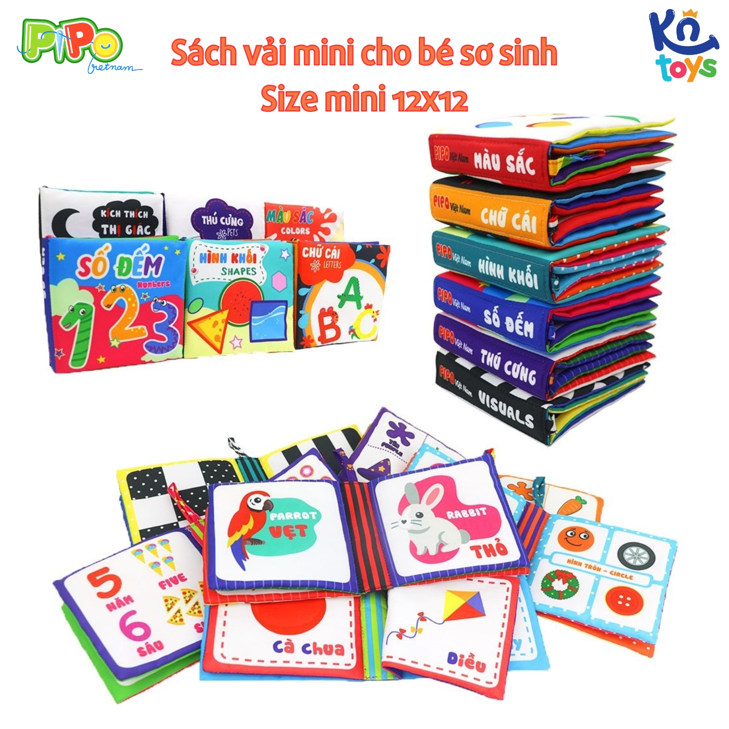 Mô tả Sách Vải Song Ngữ Việt Anh Phát Triển Tư Duy và Đa Giác Quan Cho Bé Sơ Sinh Size Nhỏ 12x12cm - PiPo Vietnam - 1