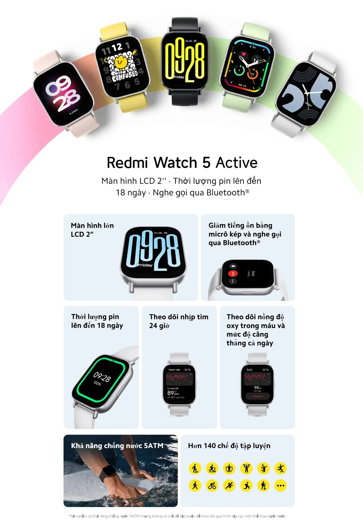 Mô tả Đồng Hồ Thông Minh Xiaomi Redmi Watch 5 ACTIVE / Watch 5 LITE | Nghe Gọi Bluetooth | Chống Nước | Bảo Hành 12 Tháng - 3