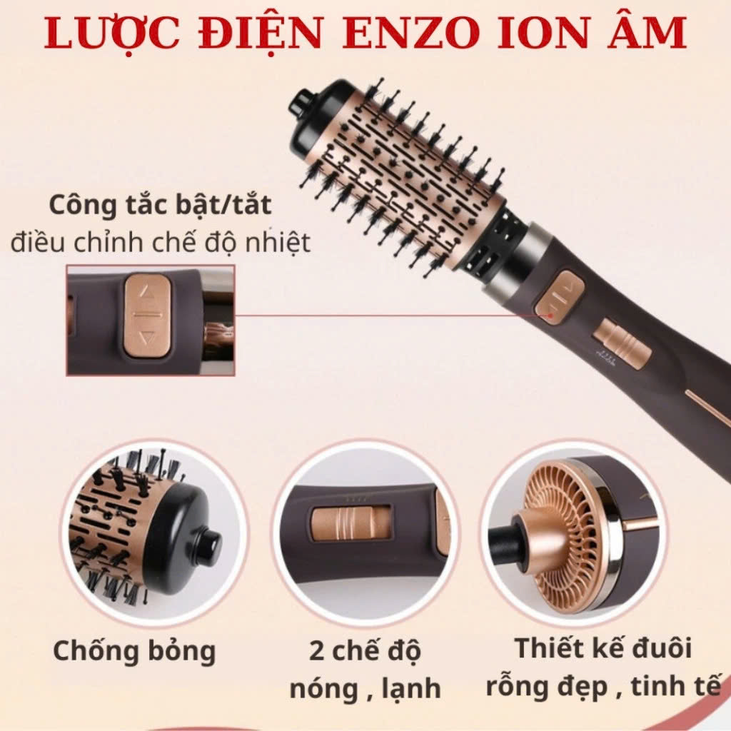 Mô tả Lược điện ENZO 743 thương hiệu ITALIA xoay 360 độ tự động đảo 2 chiều, 4in1 bh 5 năm - 4