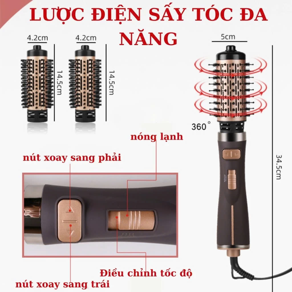 Mô tả Lược điện ENZO 743 thương hiệu ITALIA xoay 360 độ tự động đảo 2 chiều, 4in1 bh 5 năm - 8