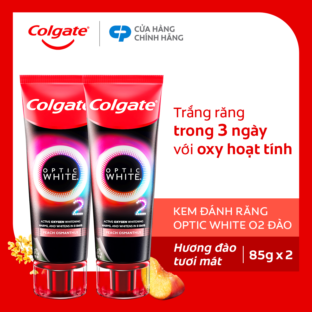 Mô tả Bộ 2 Kem Đánh Răng Colgate trắng răng TRONG 3 NGÀY Optic White O2 với Oxy Hoạt Tính 85g/tuýp - 1