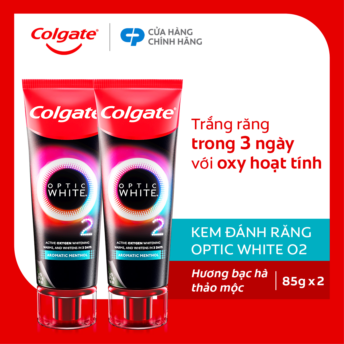 Mô tả Bộ 2 Kem Đánh Răng Colgate trắng răng TRONG 3 NGÀY Optic White O2 với Oxy Hoạt Tính 85g/tuýp - 2