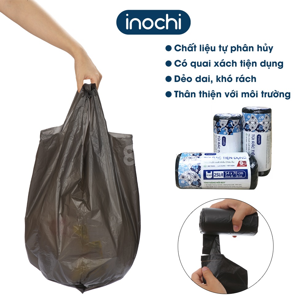 Túi rác tự huỷ sinh học Inochi có quai tiện dụng dạng cuộn nhiều màu ...