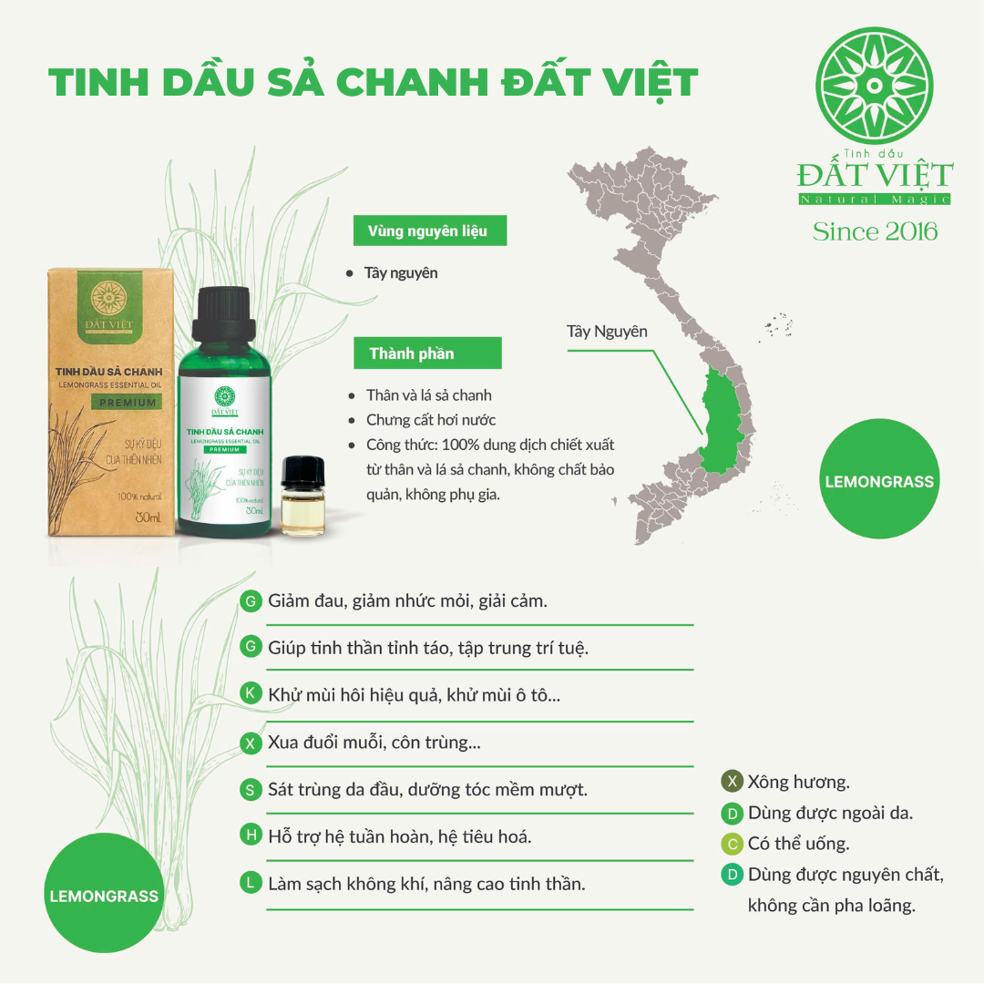 Mô tả Tinh dầu nguyên chất Đất Việt - Hương Tràm Huế, Sả chanh, bưởi, Bạc hà (4 mùi) - 1