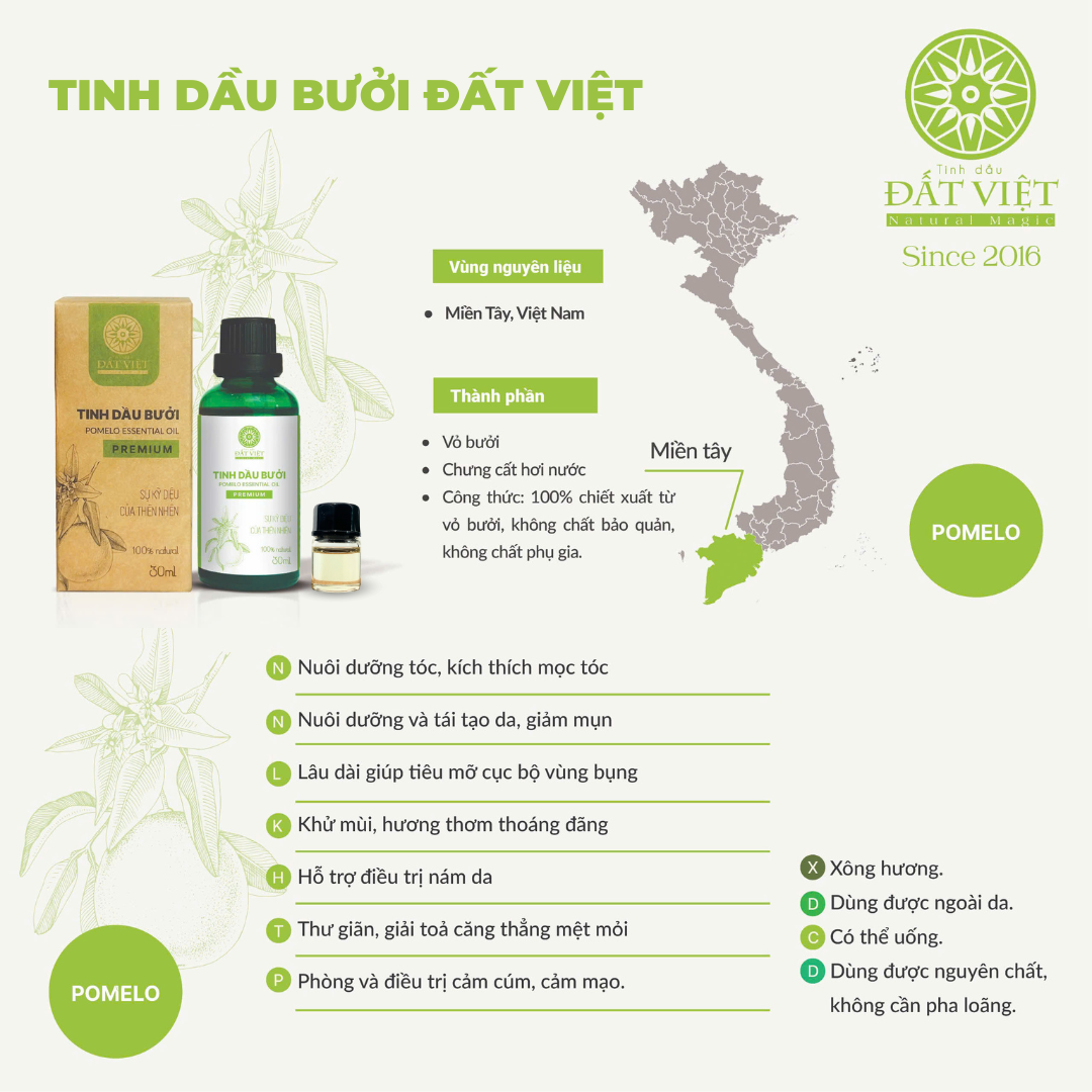 Mô tả Tinh dầu nguyên chất Đất Việt - Hương Tràm Huế, Sả chanh, bưởi, Bạc hà (4 mùi) - 4