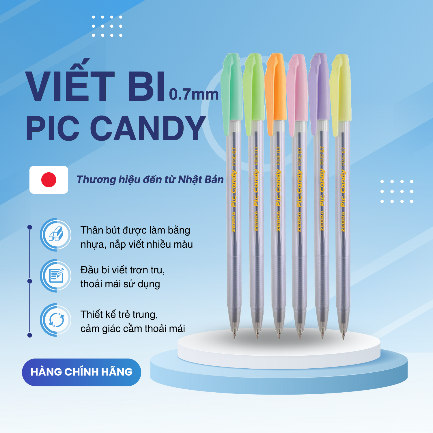 Mô tả Bút bi nắp Pic Candy 0.7mm mực xanh - Zebra [Chính hãng] - 1