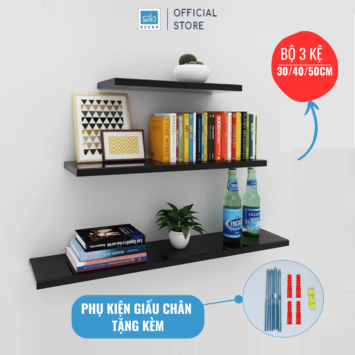 Mô tả Kệ Thanh Ngang Rộng 15cm, Dài 20cm Đến 50cm Nhiều Màu Thương Hiệu SIB Decor KT001 - 1