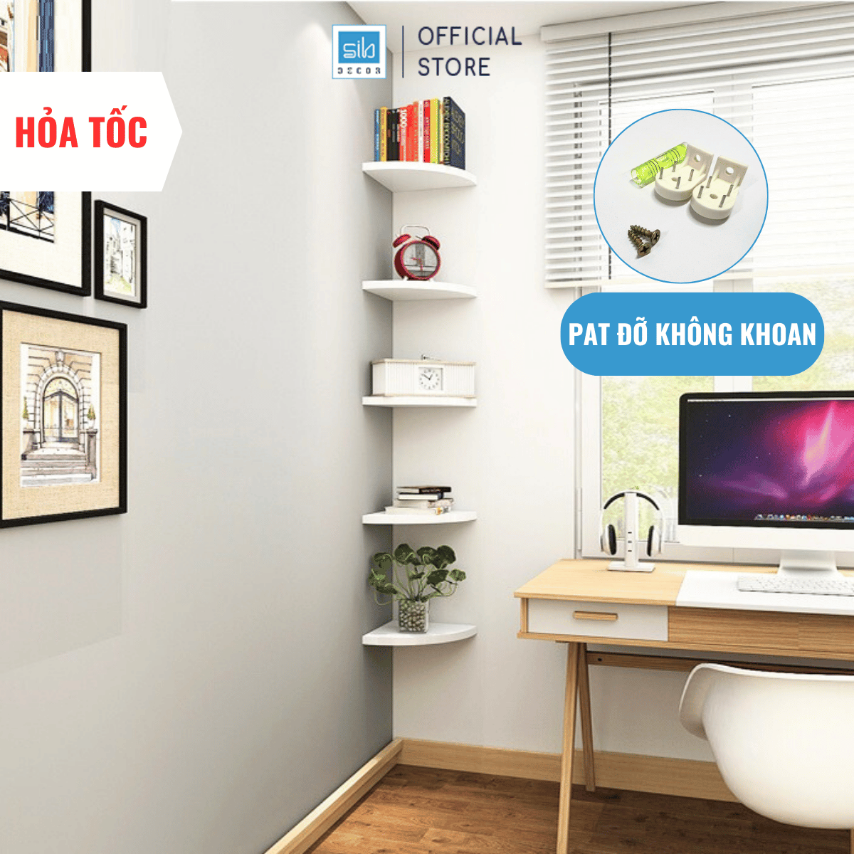 Kệ gỗ trang trí treo góc nhà SIB KT111 màu trắng