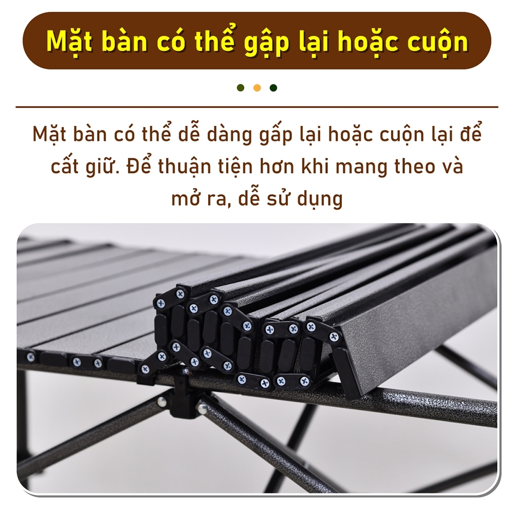 Mô tả BG - Bàn cắm trại gấp NHỎ GỌN  có thể gập lại, TSD120CM ĐEN cao 50cm, phù hợp cho DU LỊCH - 2