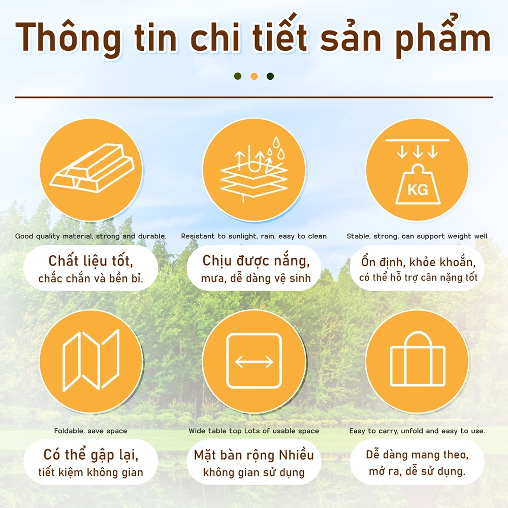 Mô tả BG - Bàn cắm trại gấp NHỎ GỌN  có thể gập lại, TSD120CM ĐEN cao 50cm, phù hợp cho DU LỊCH - 4