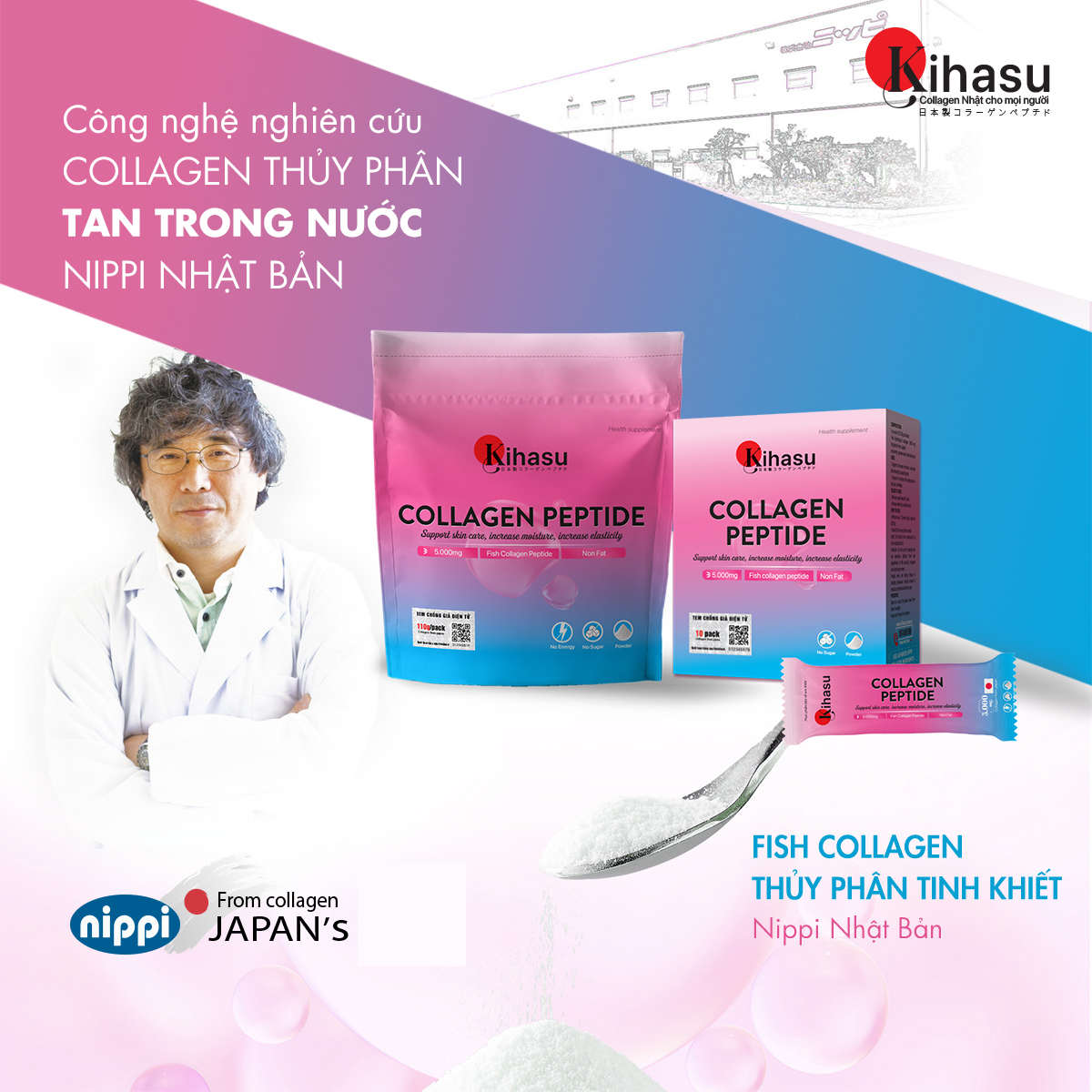 Mô tả Bột Collagen Kihasu 100% Tinh Khiết Dưỡng Trắng Da, Chống Lão Hóa, Tăng Độ Đàn Hồi, Hỗ Trợ Xương Khớp, Hương Vị Dễ Uống - 2