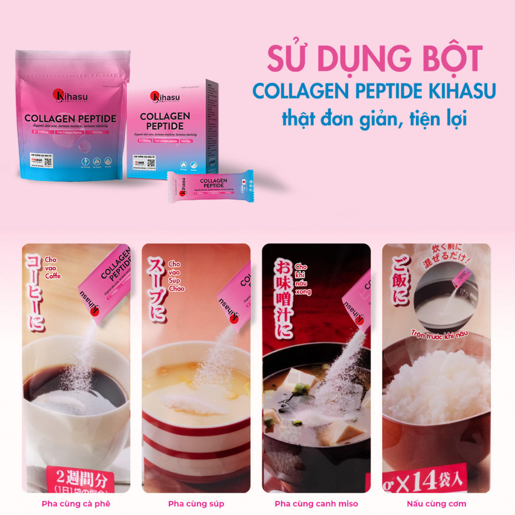 Mô tả Bột Collagen Kihasu 100% Tinh Khiết Dưỡng Trắng Da, Chống Lão Hóa, Tăng Độ Đàn Hồi, Hỗ Trợ Xương Khớp, Hương Vị Dễ Uống - 4