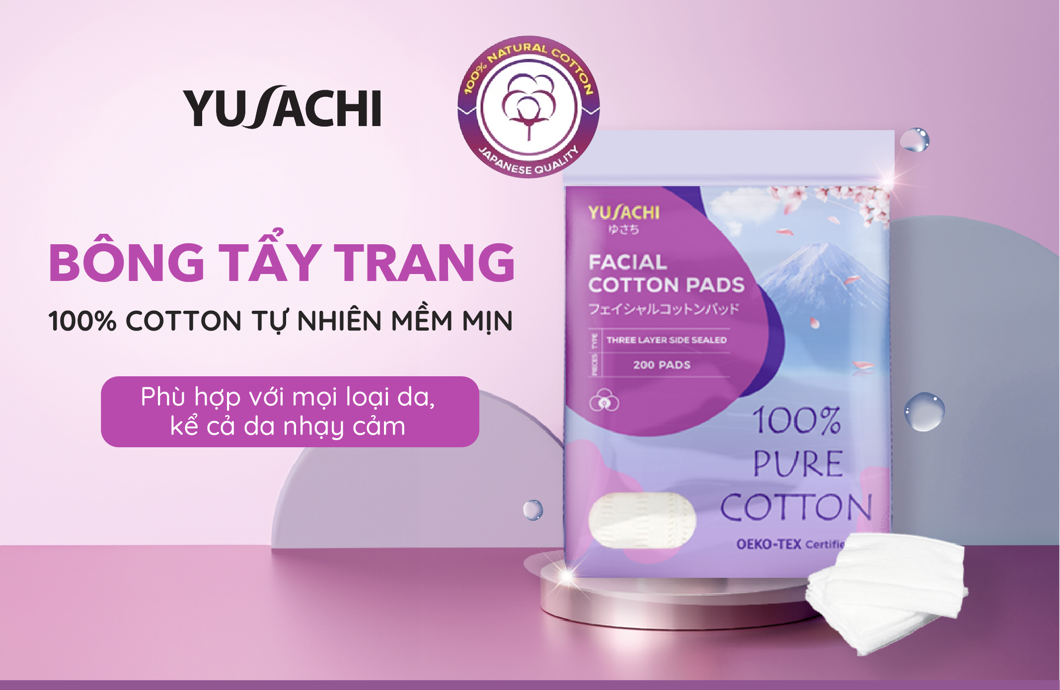 Mô tả Bông tẩy trang chất lượng Nhật Bản Yusachi 100% cotton chứng nhận Oeko Tex - 1