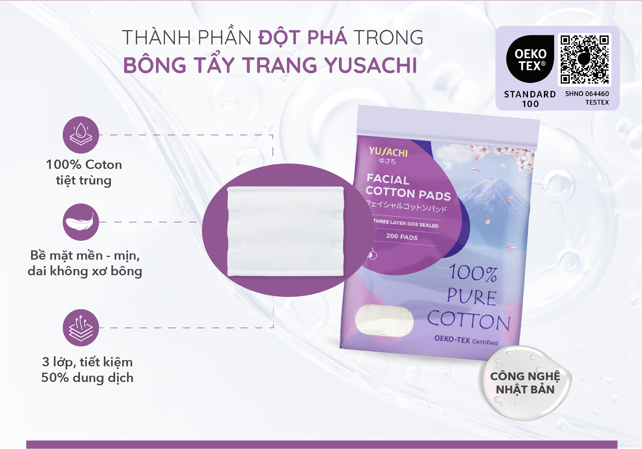 Mô tả Bông tẩy trang chất lượng Nhật Bản Yusachi 100% cotton chứng nhận Oeko Tex - 2