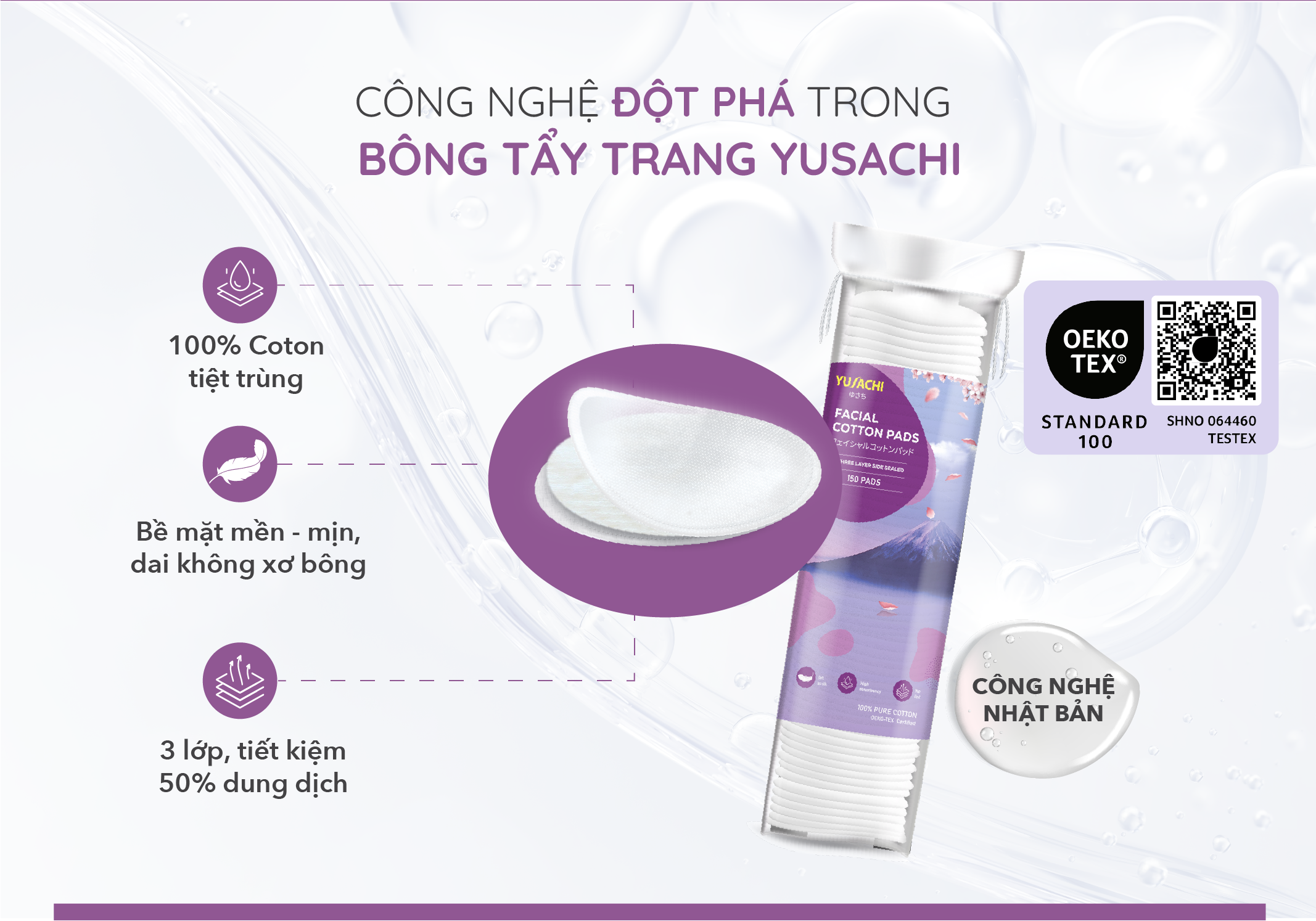 Mô tả Bông tẩy trang chất lượng Nhật Bản Yusachi 100% cotton chứng nhận Oeko Tex - 3