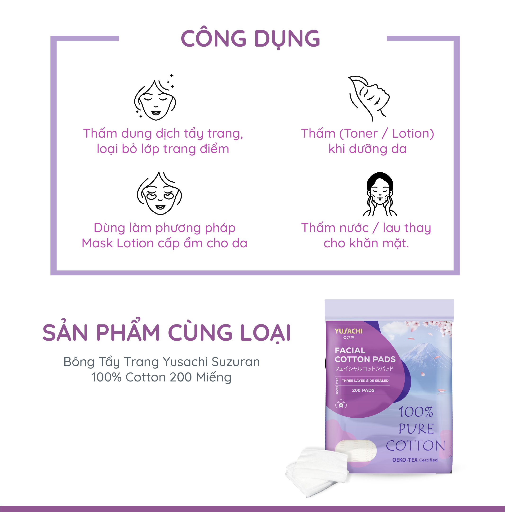 Mô tả Bông tẩy trang chất lượng Nhật Bản Yusachi 100% cotton chứng nhận Oeko Tex - 4
