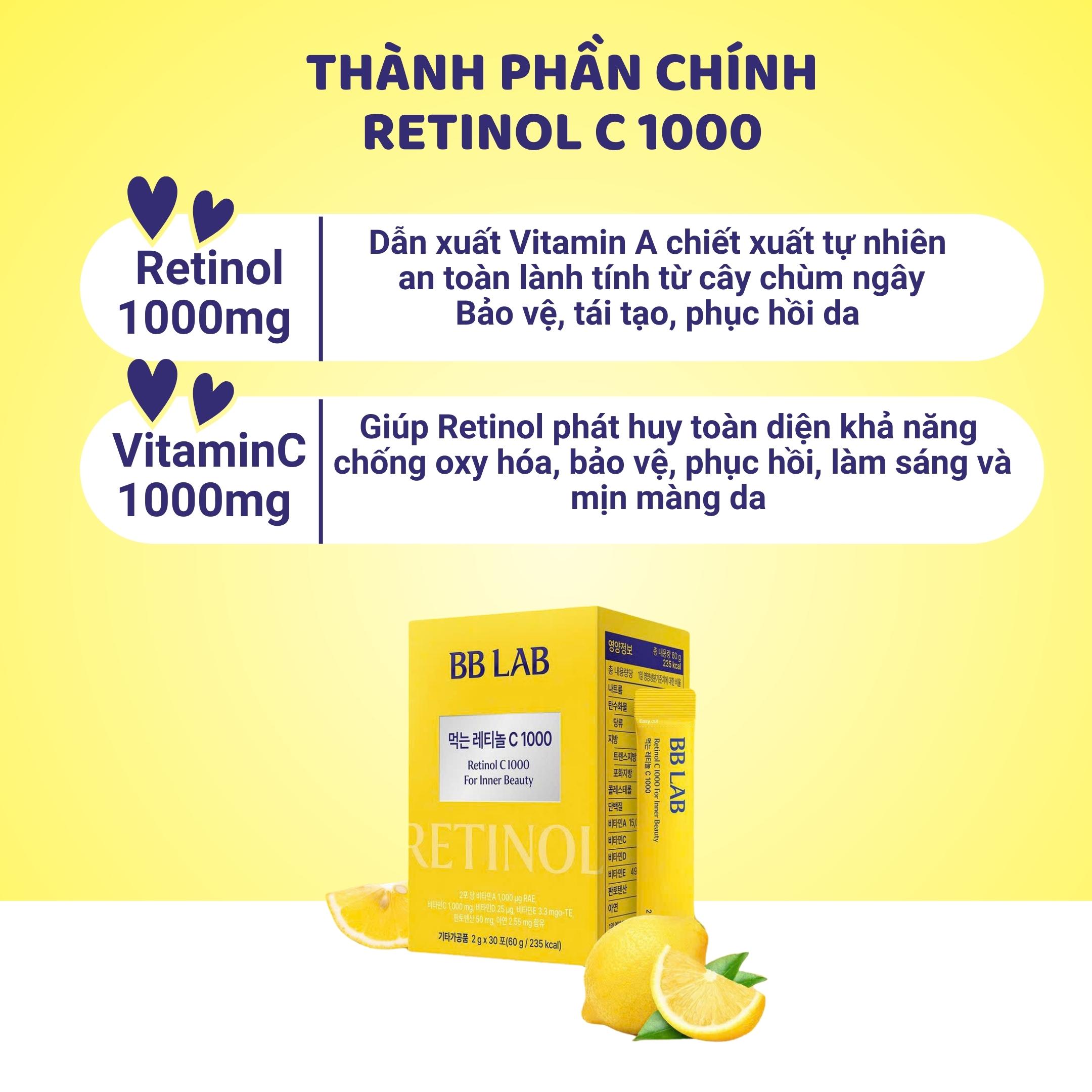 Mô tả Bột BB LAB Retinol C 1000 - Trẻ Hóa Da, Tăng Collagen, Mờ Thâm, Giảm Mụn, Se Khít Lỗ Chân Lông (30 Gói/Hộp) - 4