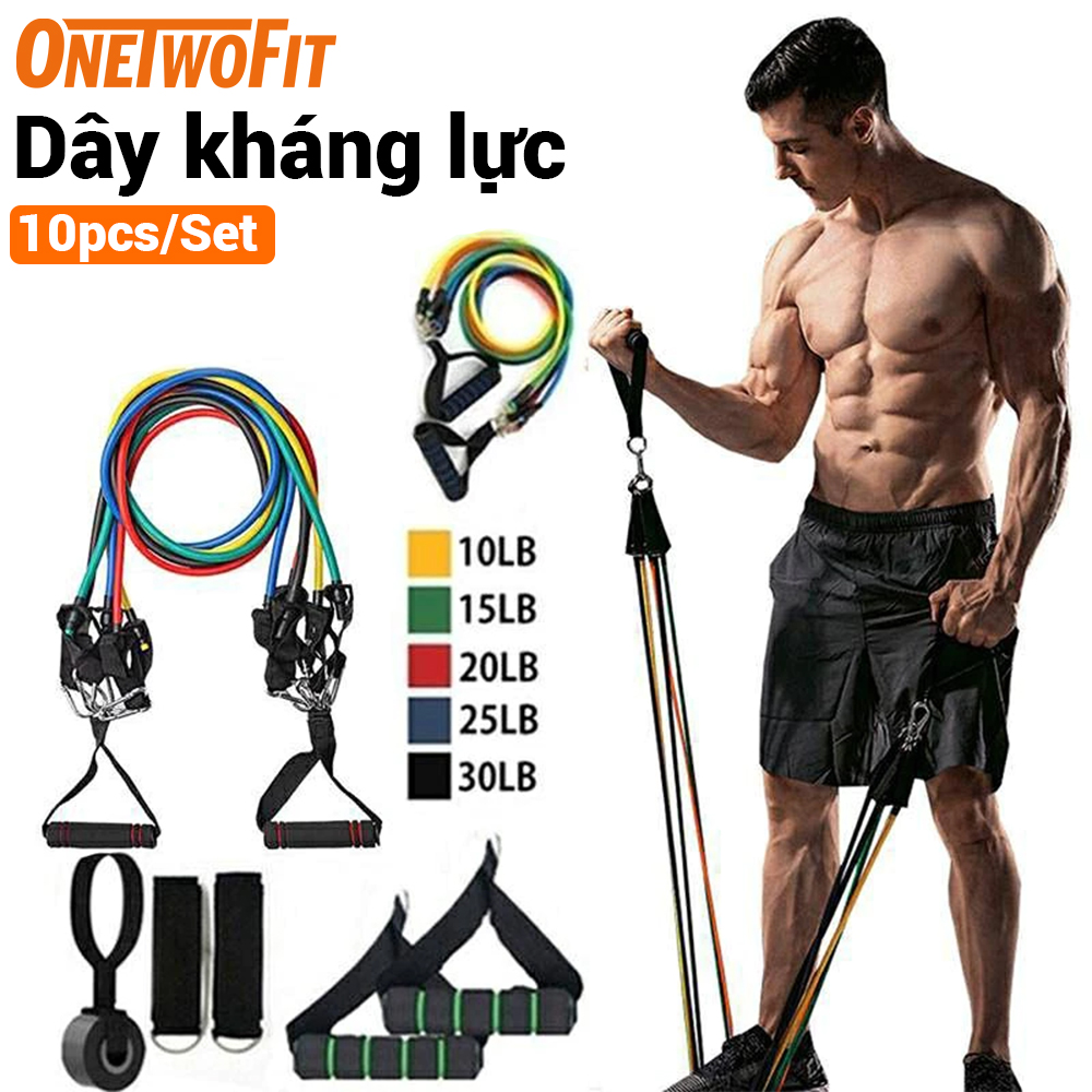 Mô tả OneTwoFit 11 Cái /bộ Dây Kháng Lực Cơ Thể Tập Thể Dục Dây Chống Tập Yoga PilatesThể Dục Thiết Bị - 4
