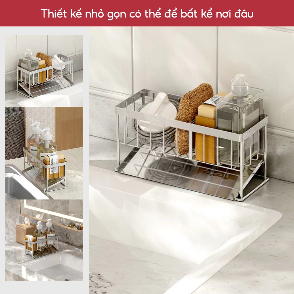 Mô tả Kệ Inox Để Đồ Rửa Chén Bát Lavabo Có Khay Hứng Nước Tiện Lợi - OENON - 4