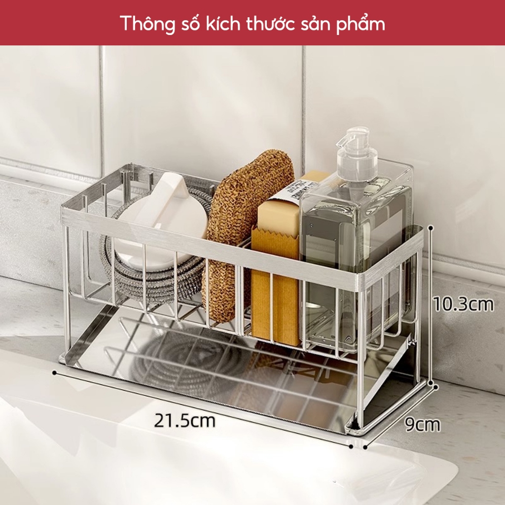 Mô tả Kệ Inox Để Đồ Rửa Chén Bát Lavabo Có Khay Hứng Nước Tiện Lợi - OENON - 3