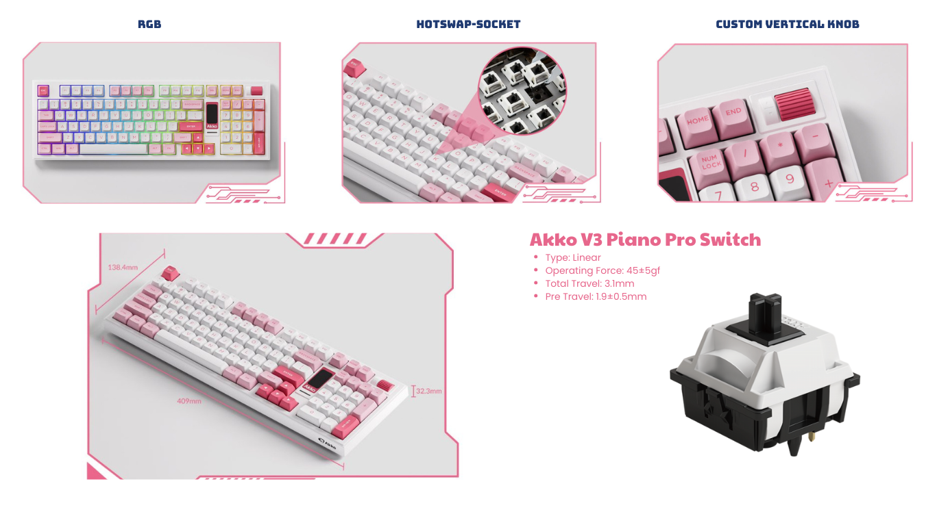 Mô tả Bàn phím AKKO 5098B Prunus Lannesiana (RGB / Hotswap / Akko V3 Piano Pro) - 5