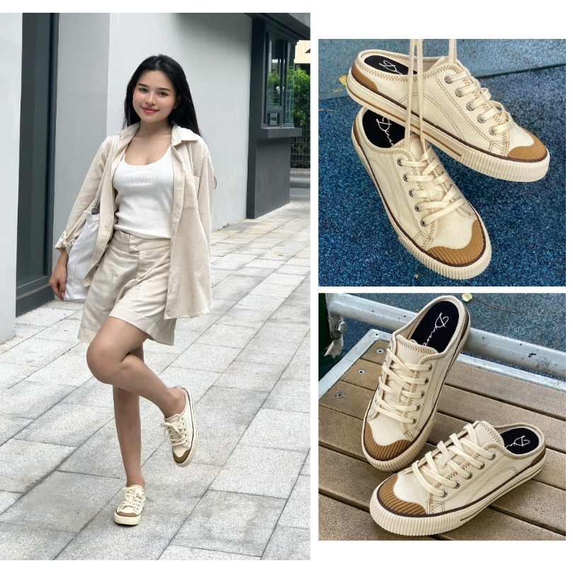Mô tả Giày Sục Đạp Gót Mules Vải Sneaker Unisex, Giày Sục Thể Thao Tăng Chiều Cao 4cm DINCOX E10 Off/white - 2