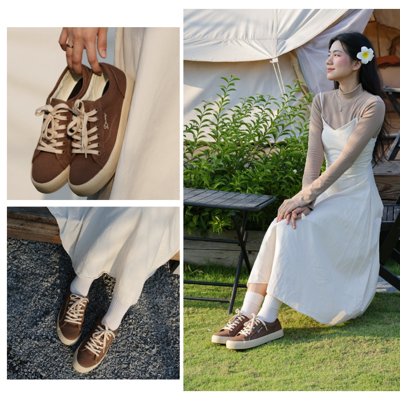 Mô tả Giày Sneaker Vải Canvas Nam Nữ E18 Chocolate Dincox - 2