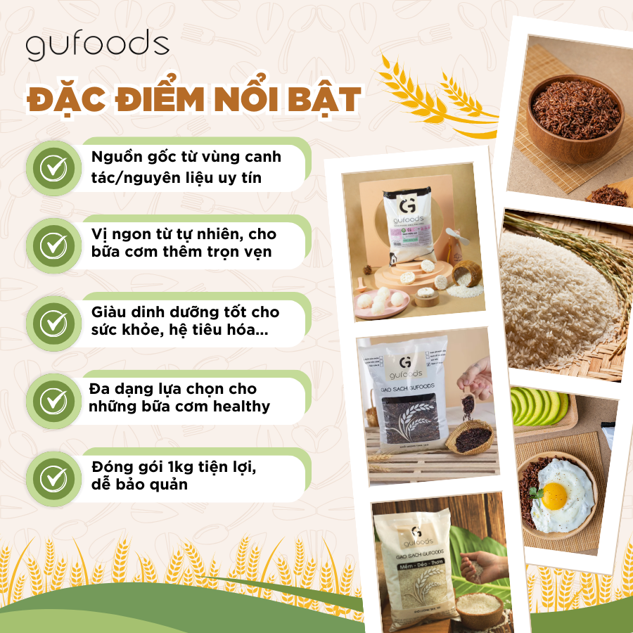 Mô tả Combo 3 túi Gạo sạch GUfoods (Mỗi túi 1kg) - Đài thơm / Japonica hữu cơ - Dẻo mềm, Thơm nhẹ, Ngon cơm - 2