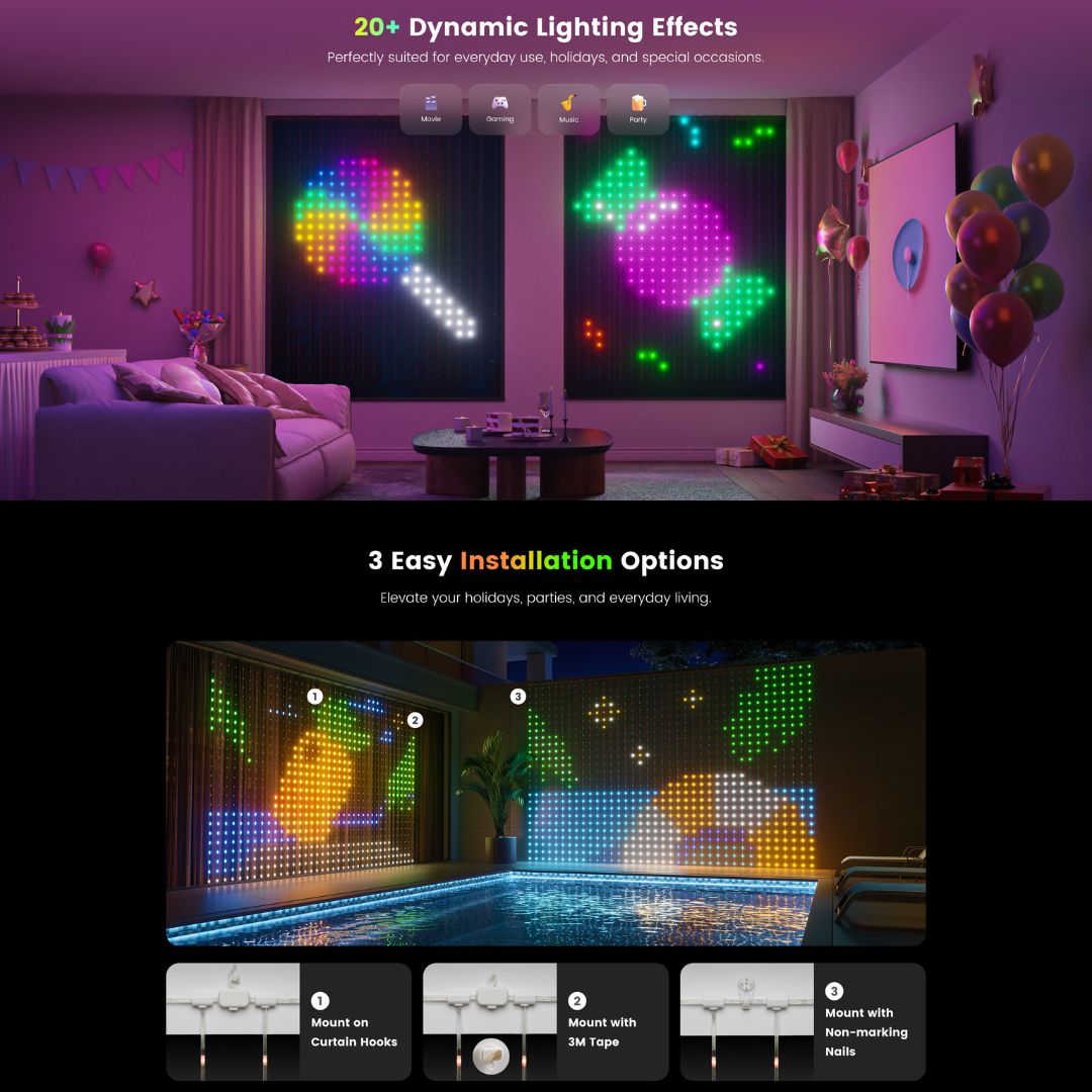 Mô tả Đèn rèm trang trí Yeelight Curtain Light, nhiều hiệu ứng ánh sáng, RGBIC đồng bộ âm nhạc - 4