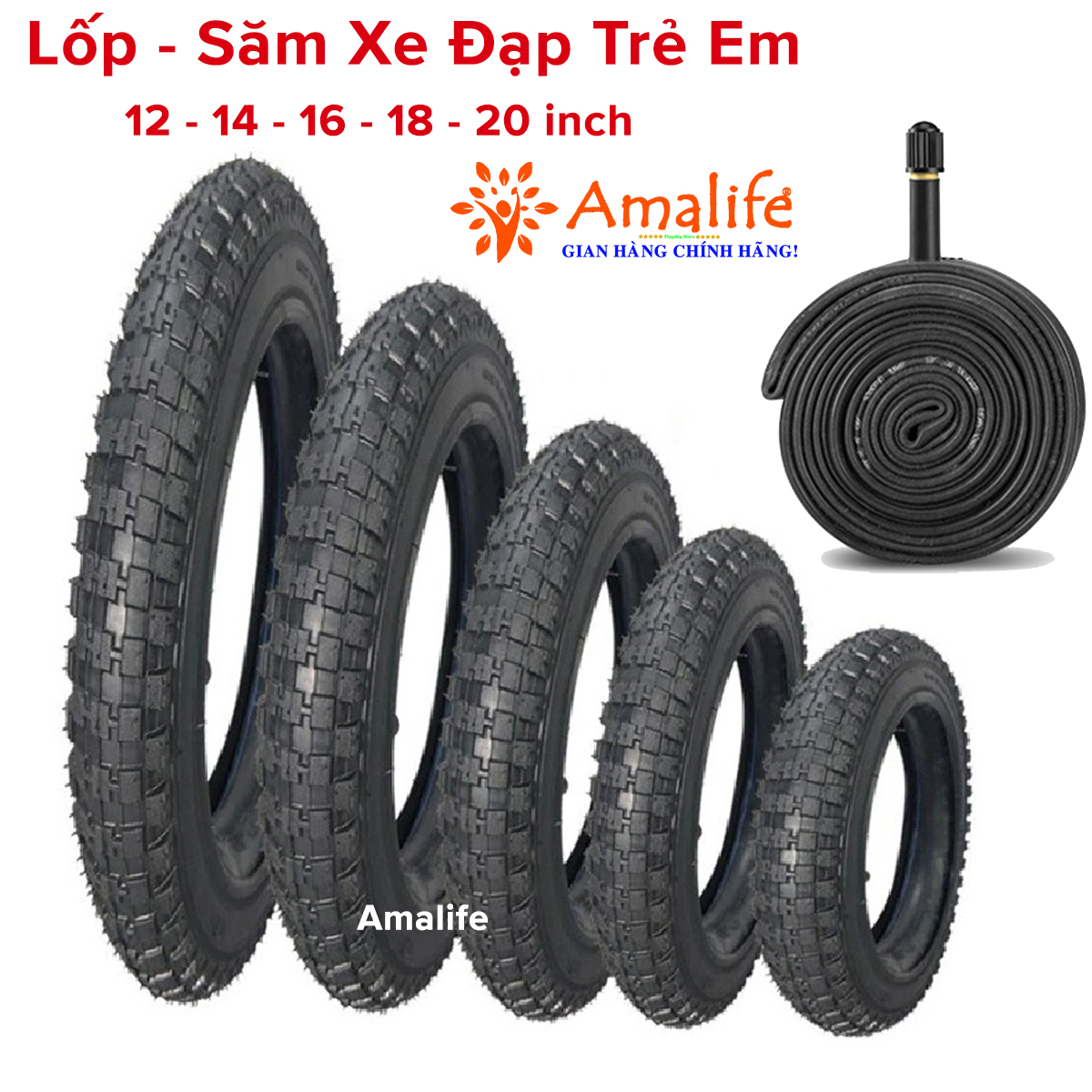 Mô tả Săm Lốp Xe Đạp Trẻ Em Đủ Cỡ 12 14 16 18 20 inch Rộng 2.125inch Cao Su Tự Nhiên Chính Hãng Amalife - 1