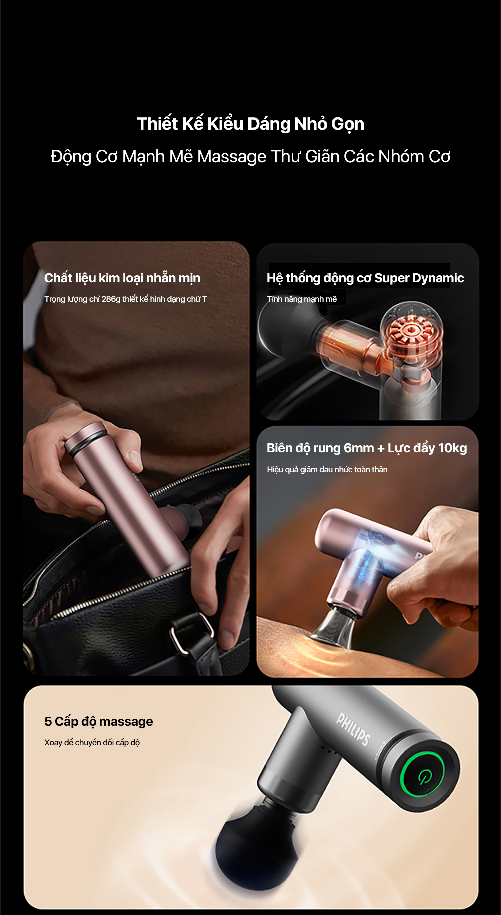 Máy Massage Cầm Tay Mini PHILIPS 7308 - Các đầu đi kèm