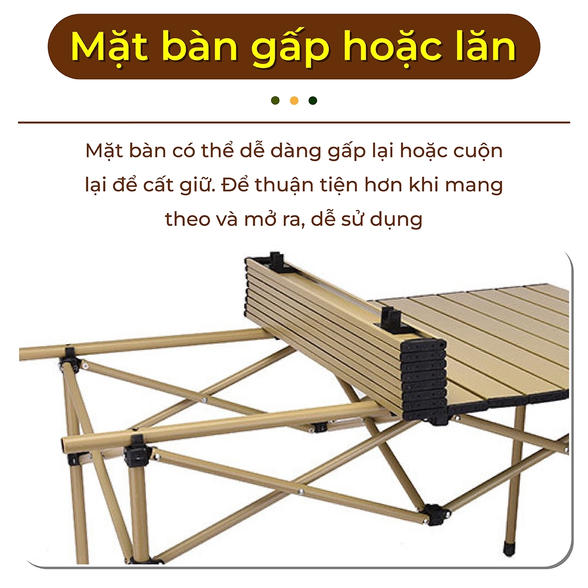 Mô tả BG - Bàn cắm trại gấp, dễ mang theo, dã ngoại, có thể gập lại, TSD120CM gold có nhiều kích thước - 2