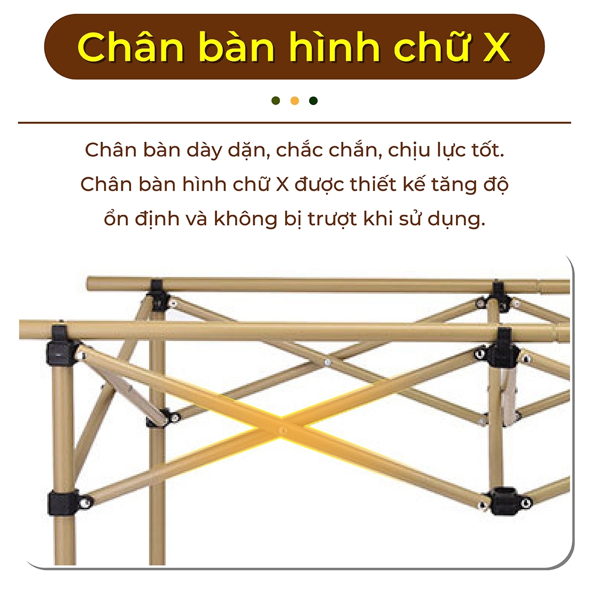 Mô tả BG - Bàn cắm trại gấp, dễ mang theo, dã ngoại, có thể gập lại, TSD120CM gold có nhiều kích thước - 5