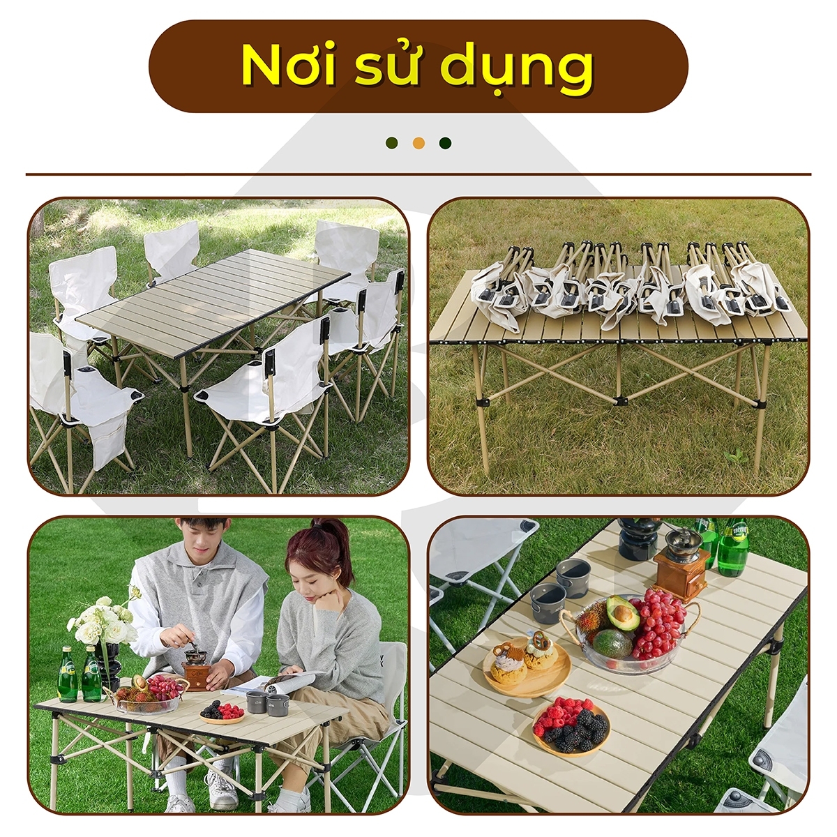 Mô tả BG - Bàn cắm trại gấp, dễ mang theo, dã ngoại, có thể gập lại, TSD120CM gold có nhiều kích thước - 8