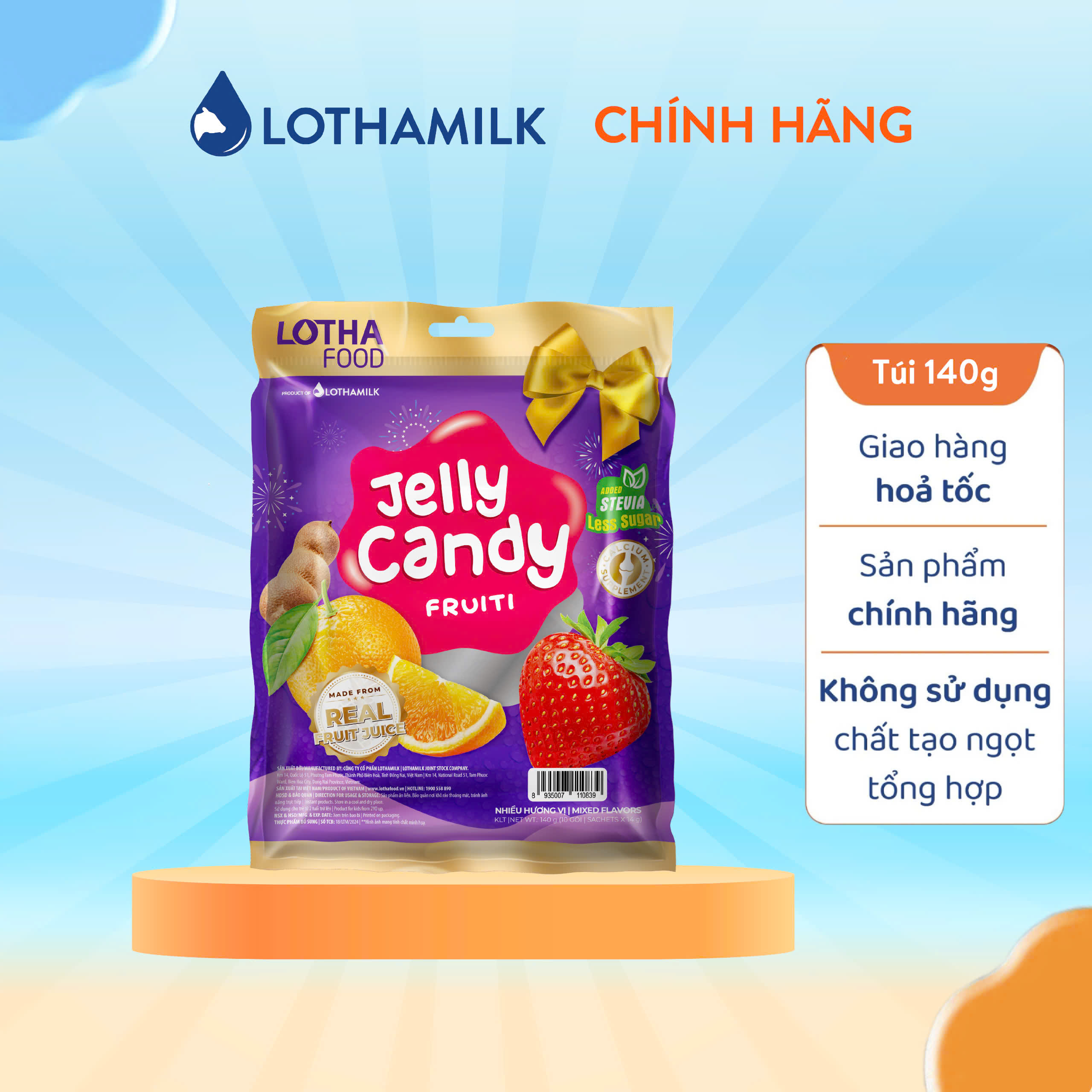 Mô tả Túi Kẹo Thạch Trái Cây Lothamilk 140g (10 Gói x 14g) - Ngon, Dai Giòn, Tốt Cho Sức Khỏe - 1