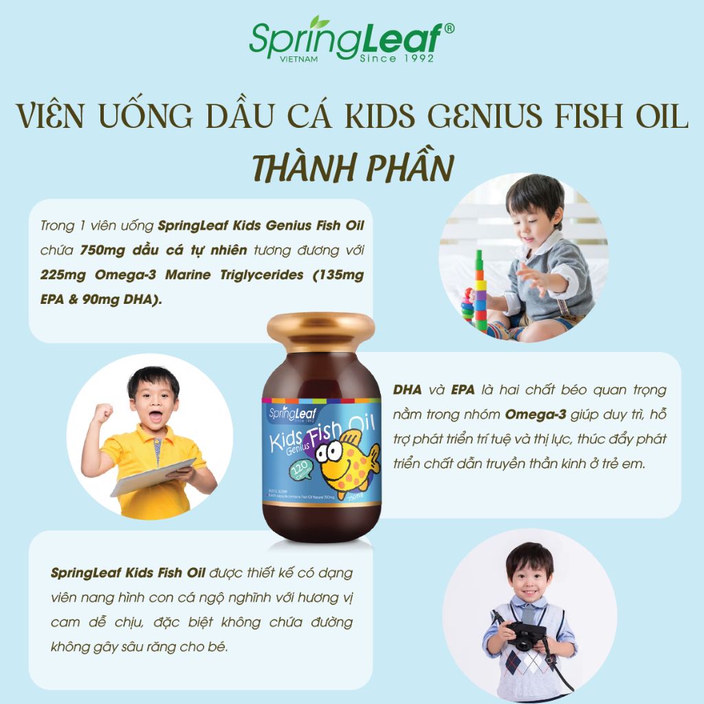 Viên Uống Dầu Cá SpringLeaf Kids Genius Fish Oil Hỗ Trợ Sáng Mắt, Phát ...