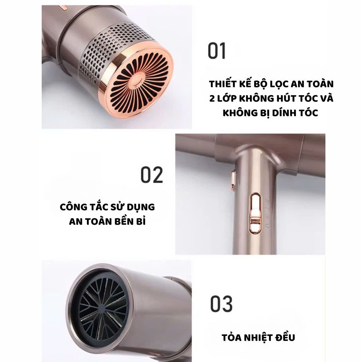 Mô tả Máy sấy tóc cao cấp ENZO 8003, với công nghệ ION âm cho mái tóc bóng mượt tự nhiên BH 5 Năm - 4
