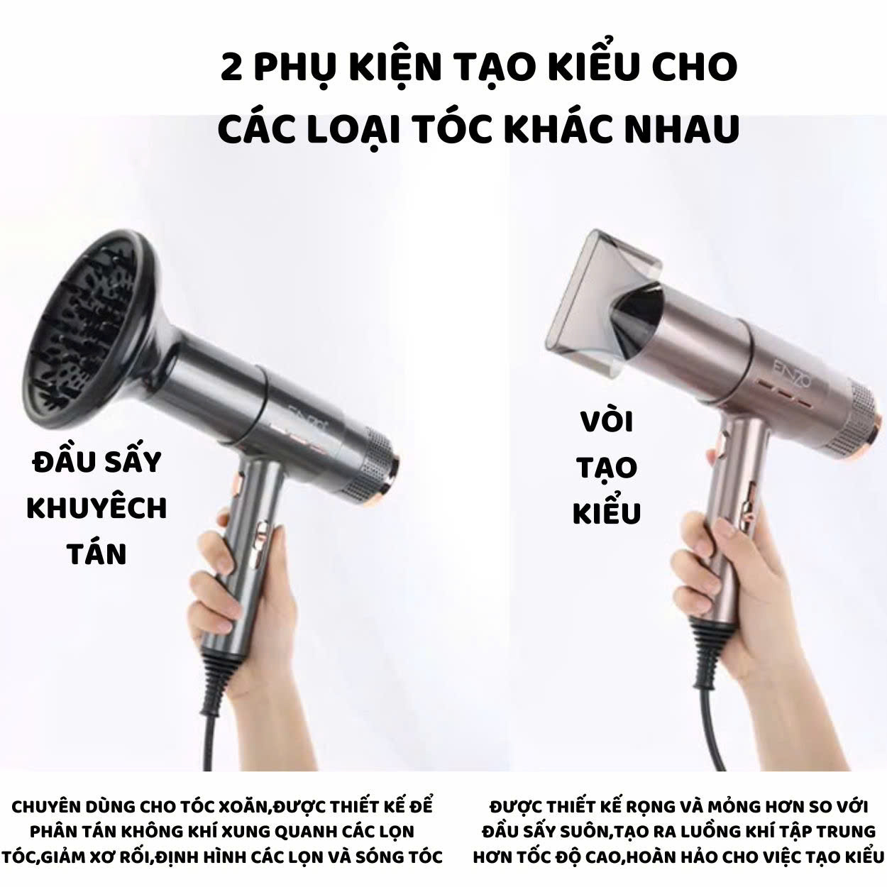 Mô tả Máy sấy tóc cao cấp ENZO 8003, với công nghệ ION âm cho mái tóc bóng mượt tự nhiên BH 5 Năm - 6