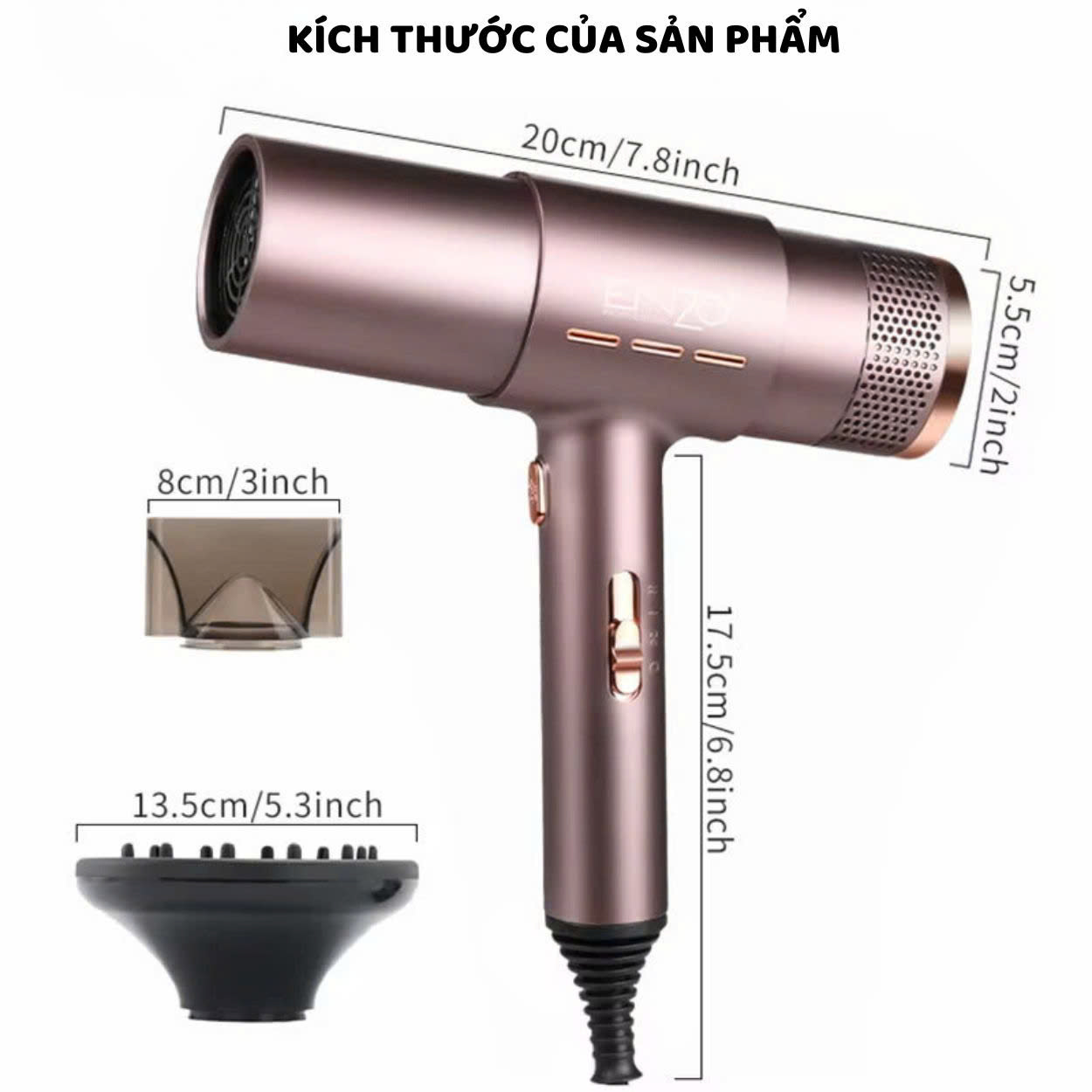 Mô tả Máy sấy tóc cao cấp ENZO 8003, với công nghệ ION âm cho mái tóc bóng mượt tự nhiên BH 5 Năm - 8
