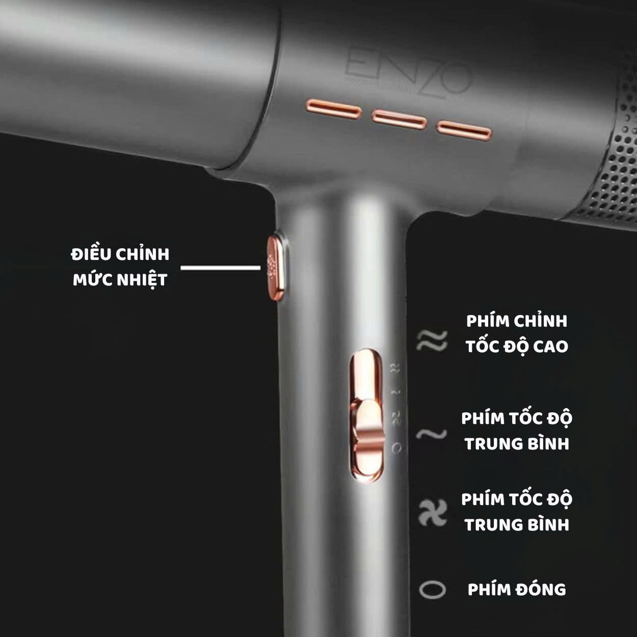 Mô tả Máy sấy tóc cao cấp ENZO 8003, với công nghệ ION âm cho mái tóc bóng mượt tự nhiên BH 5 Năm - 7