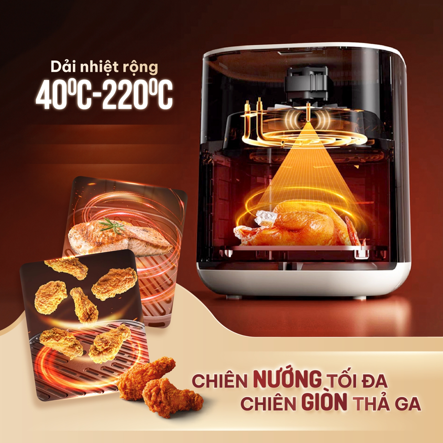 Mô tả Nồi chiên không dầu Masuto MSQueen 6L màn hình cảm ứng đốt 2 tầng đối lưu không cần trở lật - 3